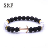 Gold Anchor Bracelet Beads Lava Stone - lemgentlemen