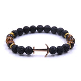 Gold Anchor Bracelet Beads Lava Stone - lemgentlemen
