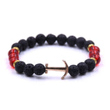 Gold Anchor Bracelet Beads Lava Stone - lemgentlemen