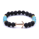 Gold Anchor Bracelet Beads Lava Stone - lemgentlemen