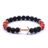 Gold Anchor Bracelet Beads Lava Stone - lemgentlemen