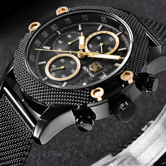 Chronograph Fashion Watches Men Mesh & Rubber - lemgentlemen